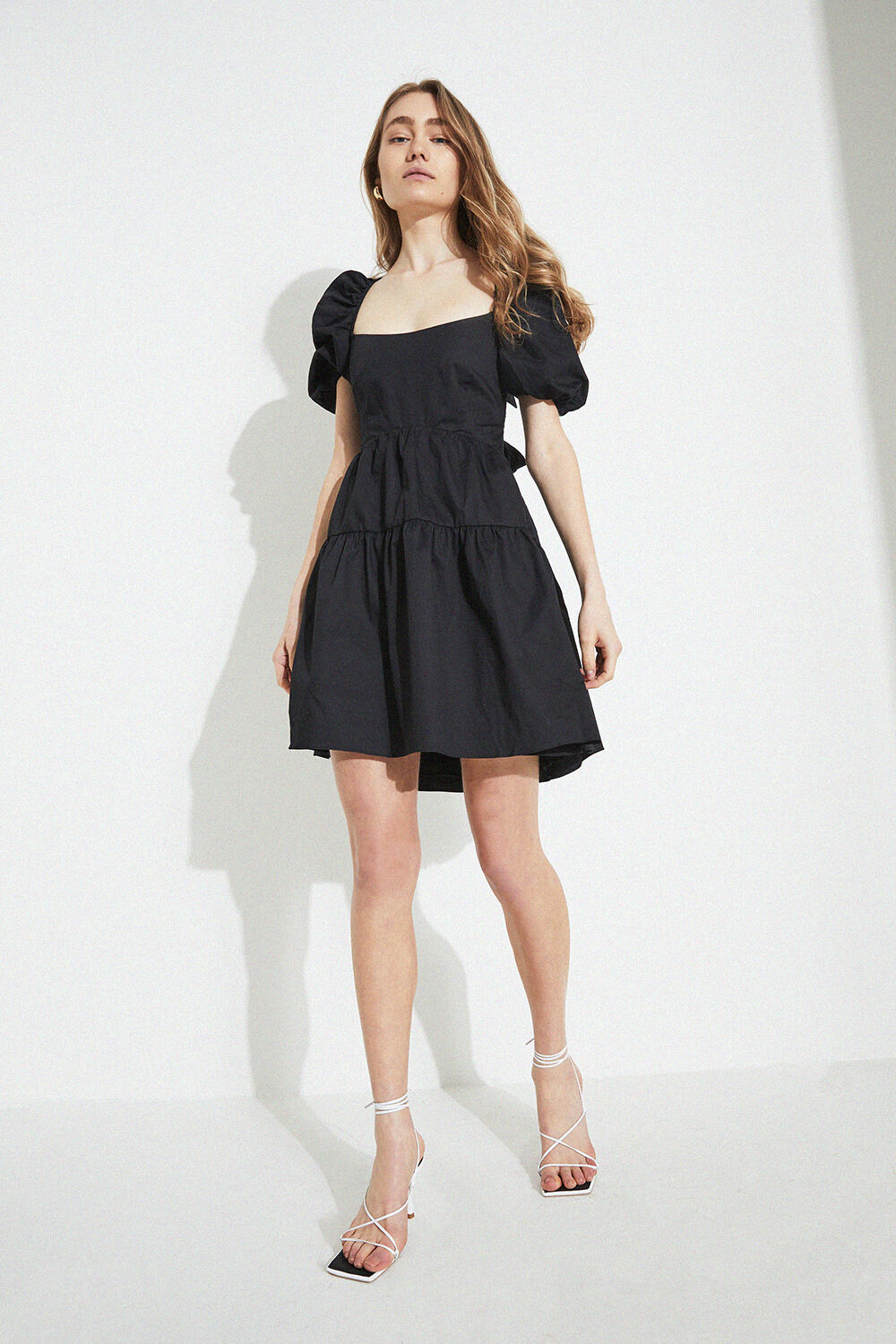Tiered Mini Dress in Black | Bardot
